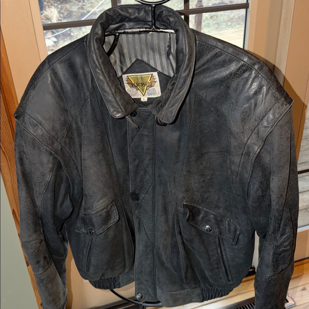 Vintage 90'S Phase 2 Men's Black Leather Bomber Jacket in GREAT Condition, L